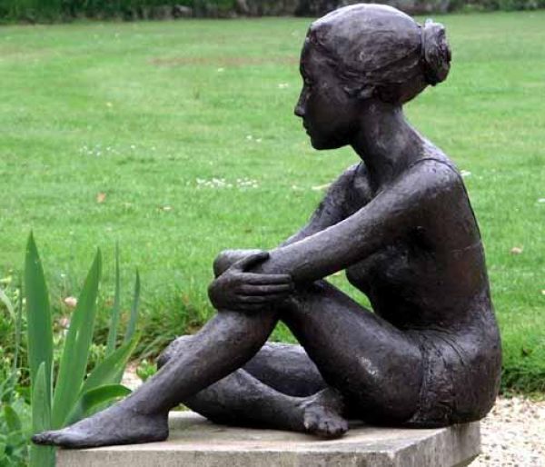 'Rosetta (Young Girl Sitting Thinking Seated on Ground sculptures/statu' by Jenny Wynne Jones